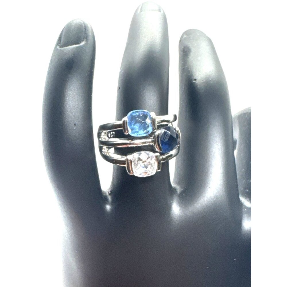 Lia Sophia Riviera Designer Blue & Clear CZ Silver Tone Ladies Band Ring Size 6